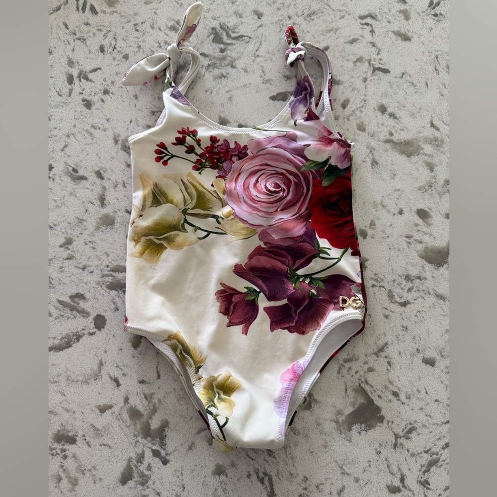 Kids Dolce & Gabbana White and Pink One Piece Swimsuit